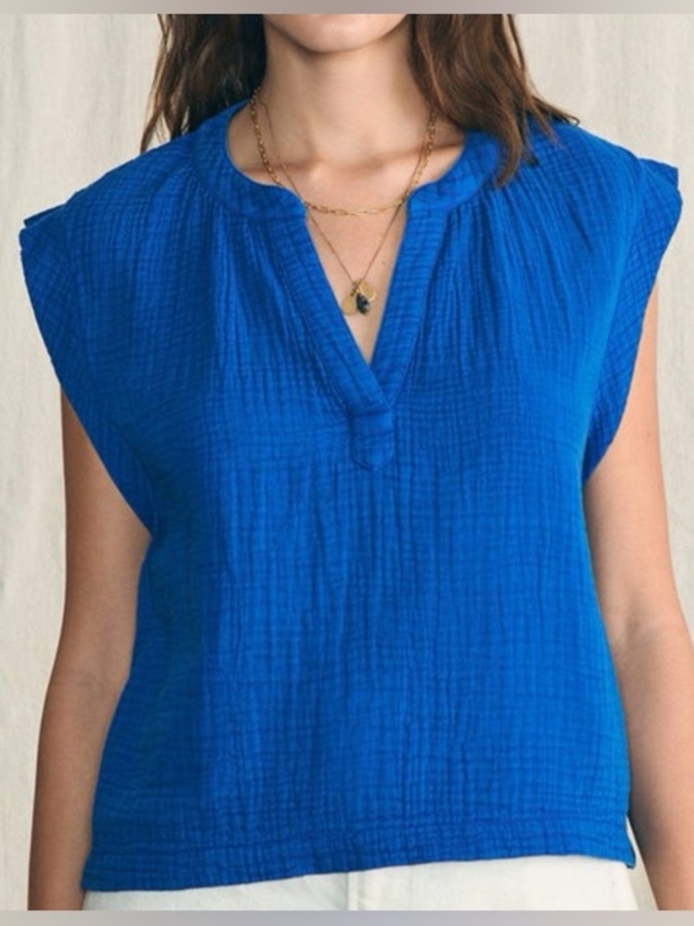 FAHERTY Dream Organic Cotton Gauze Dylan Top Women’s Size Medium Cobalt Blue